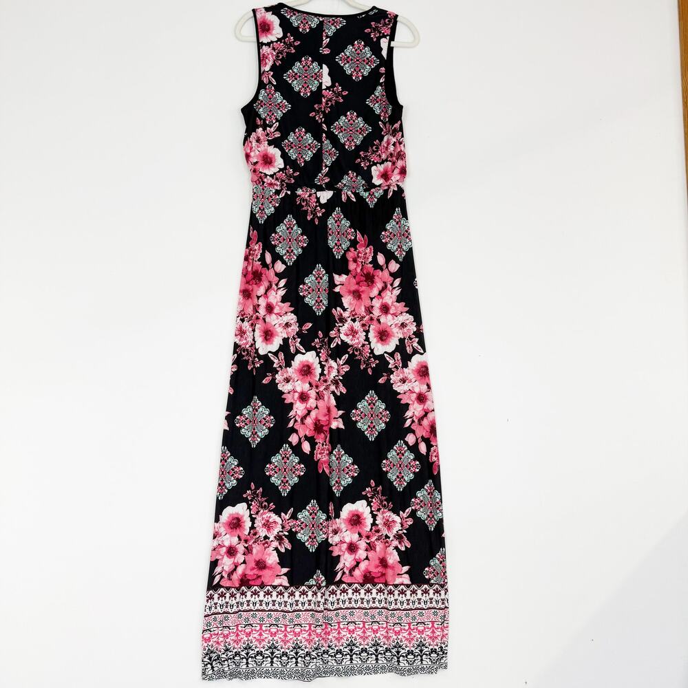 Three Pink Hearts Sleeveless Black & Pink Floral Blouson Maxi Dress Women's XL - Picture 4 of 13